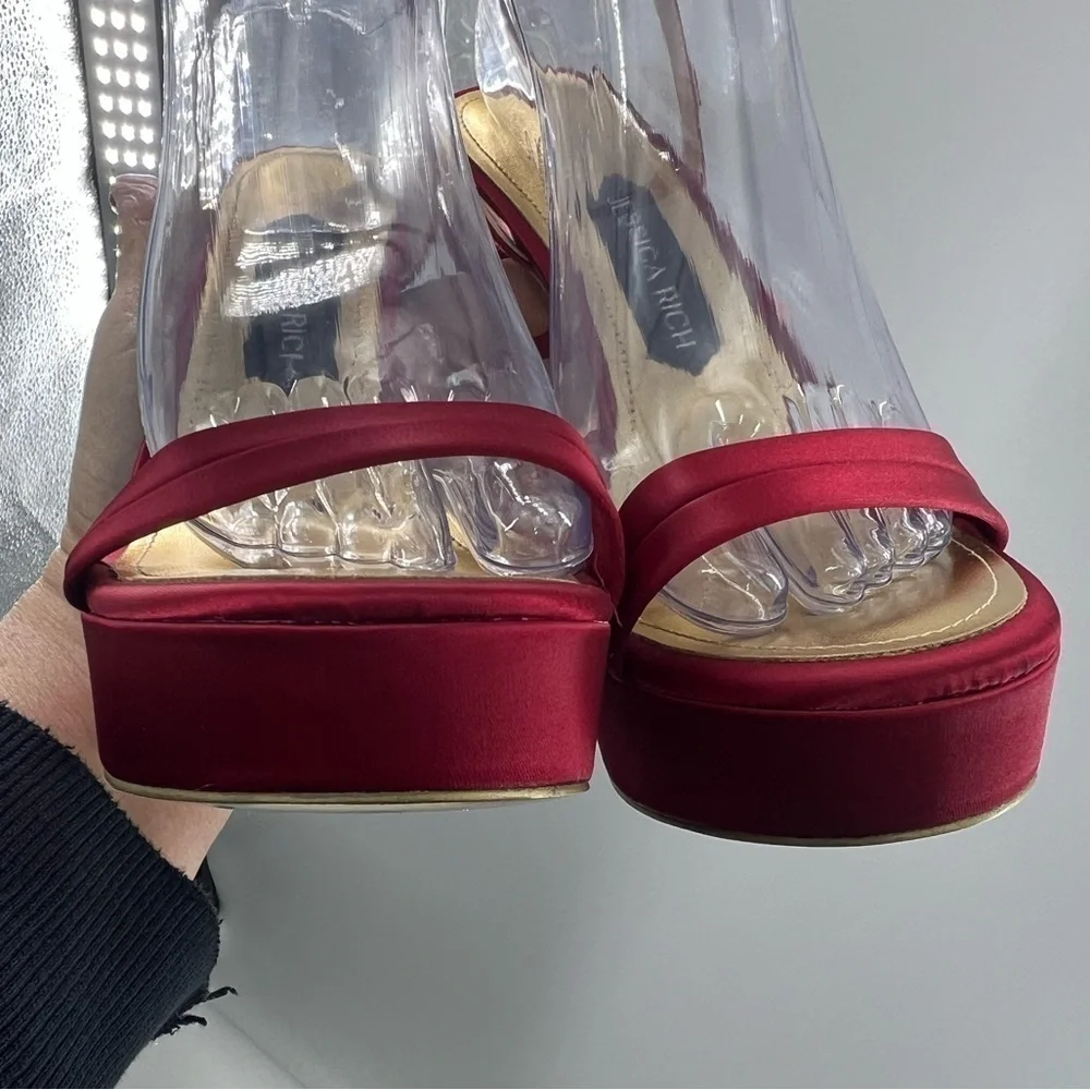JESSICA RICH PLATFORM SANDAL SATIN RED 5.5”HEEL” SIZE 10 MEDIUM